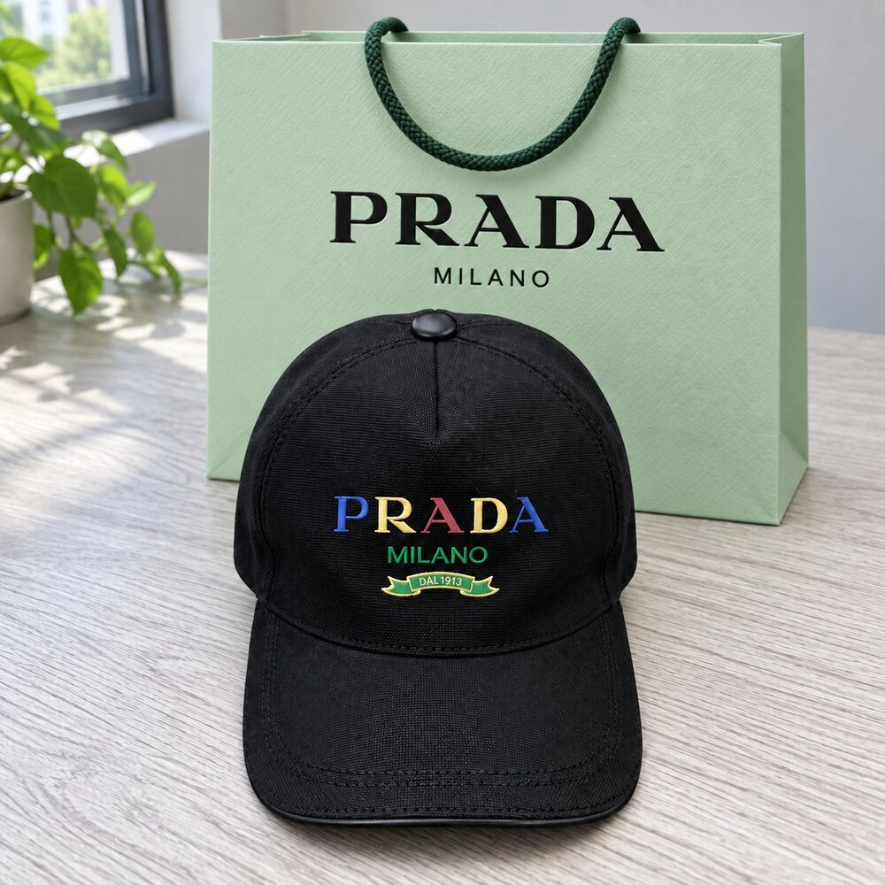 Prada Black Cap with Multicolor Logo